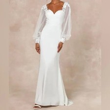 Lulus Timeless Adoration White Embroidered Bishop Sleeve Maxi Dress Size XS