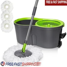 Mini Mop Bucket Spin 360° Microfiber Pads Adjustable Handle Hands-Free Cleaning