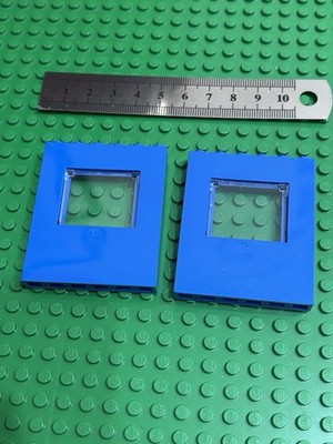 Lego 2 x dunkelblaue Platte 1 x 6 x 6 mit durchsichtigem aufklappbarem Glasfensterrahmen