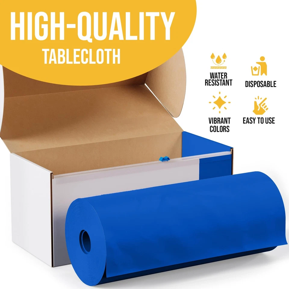 Exquisite Dark Blue Plastic 54x300 inches Rectangular Tablecloth Roll with Bu... - Image 4 of 4