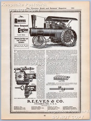 Reeves & Co. Columbus, IN Cross-Compound Steam Traction Engine Vintage Print Ad