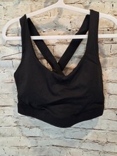 Black Womens Sports Bra Criss Cross Back Size Medium Padded Scoop Neck Black