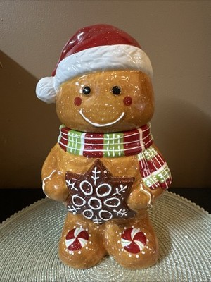Ceramic Gingerbread Treat Jar by Valerie-Santa Man-NEW-H492570