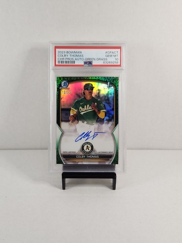 2023 Bowman Chrome Pros Auto-Green Grass /99 CPACT Colby Thomas PSA Gem 10 A's - Bild 3 von 4