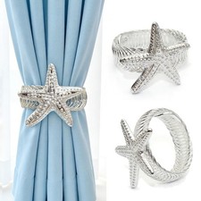 Silver Starfish Curtain Tiebacks, 2 Pack Adjustable No Drill Curtain Holdback...
