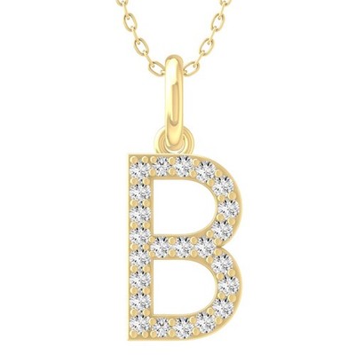 10K Yellow Gold 0.1Ct Lab Grown Diamond B Letter Pendant 18'' Silver Cable Chain
