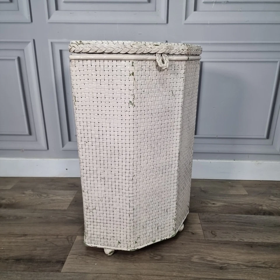 Retro Linen Storage Vintage Hexagonal Lloyd Loom Trunk Blanket Box Ottoman - Image 2 of 4