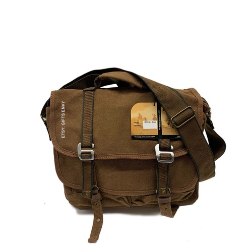 14x11 Brown Canvas Double Strap Teen Travel School Laptop Messenger Bag UniSex - 第 1/8 張圖片