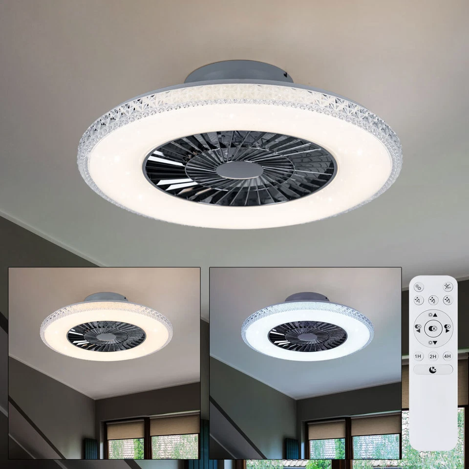 REALITY LEUCHTEN Deckenleuchte Deckenventilator Vor-Rücklauf Fernbedienung LED CCT Sterneneffekt