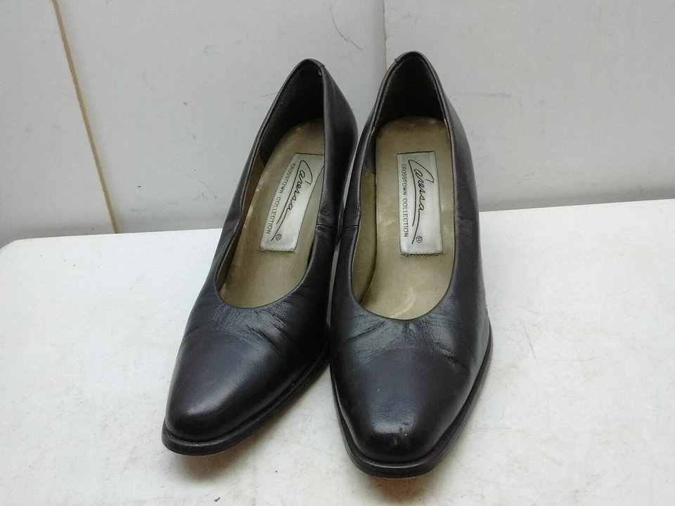 Caressa Crosstown Dark Brown Leather Slip On Heel Pumps Dress Women's Shoe 8M 39 - Image 3 of 4