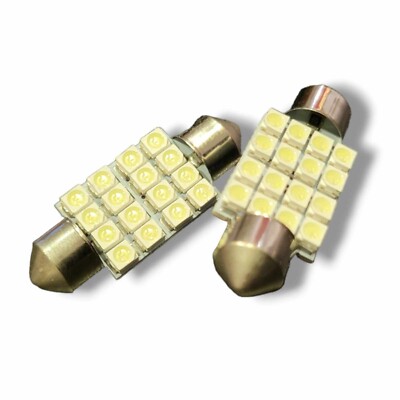 2x 36mm C5W C10W Festoon LED Bulbs White 16 SMD Interior Car Dome Map Light 12V