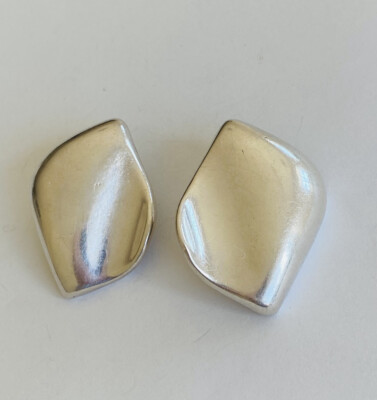 Vintage FREDERIC JEAN DUCLOS Sterling Silver Puffy Leaf Modernist Earrings 25g