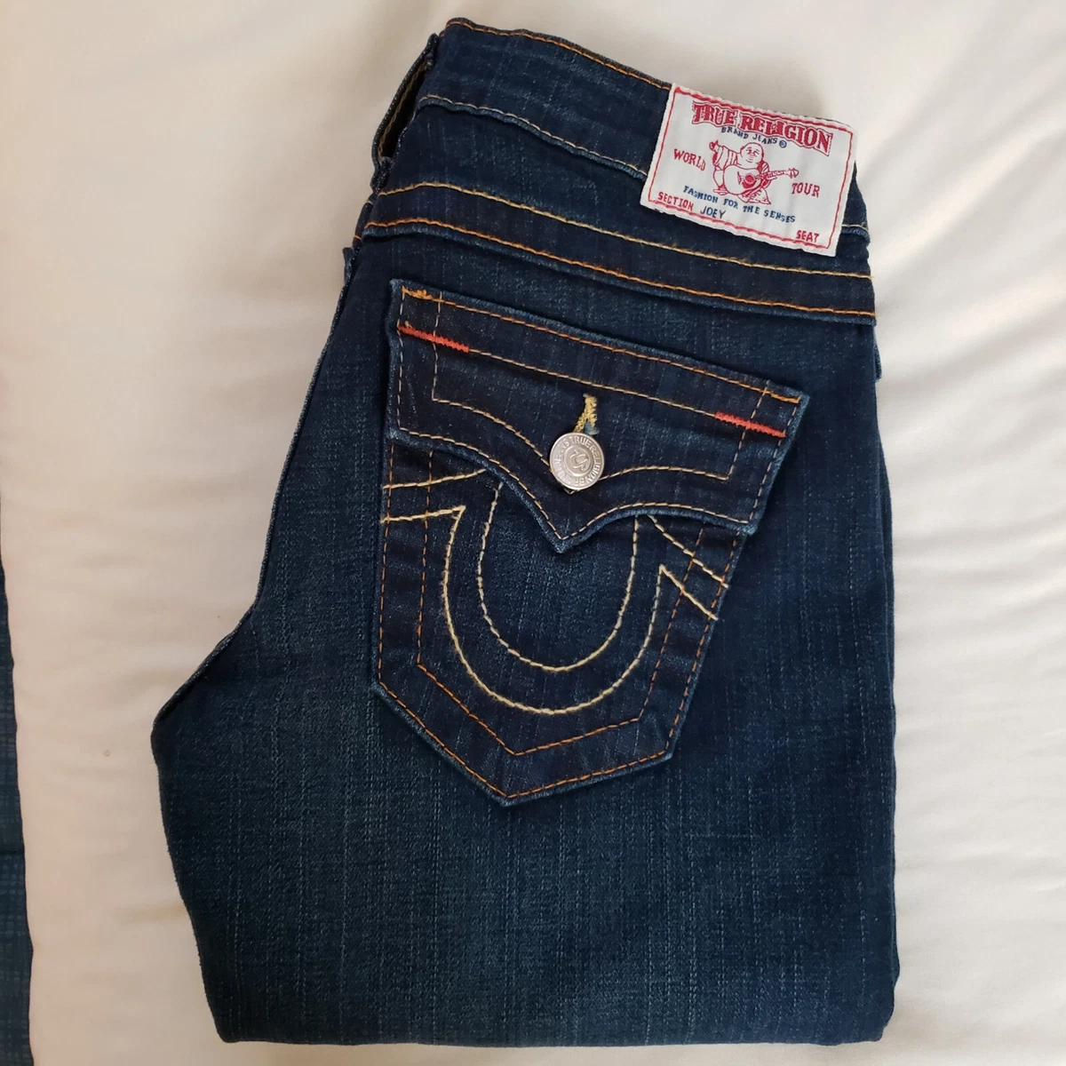 True Religion Womens Jeans Joey Blue Cross Stitched Size 26 X 31 Made in USA