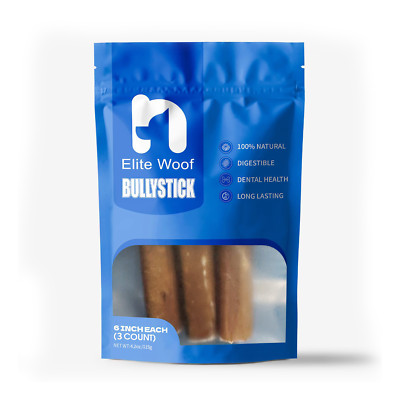 Bully Sticks For Dogs 6'' Natural 100% Beef ,Thin /Standard/Thick/Jumbo Dog Chews