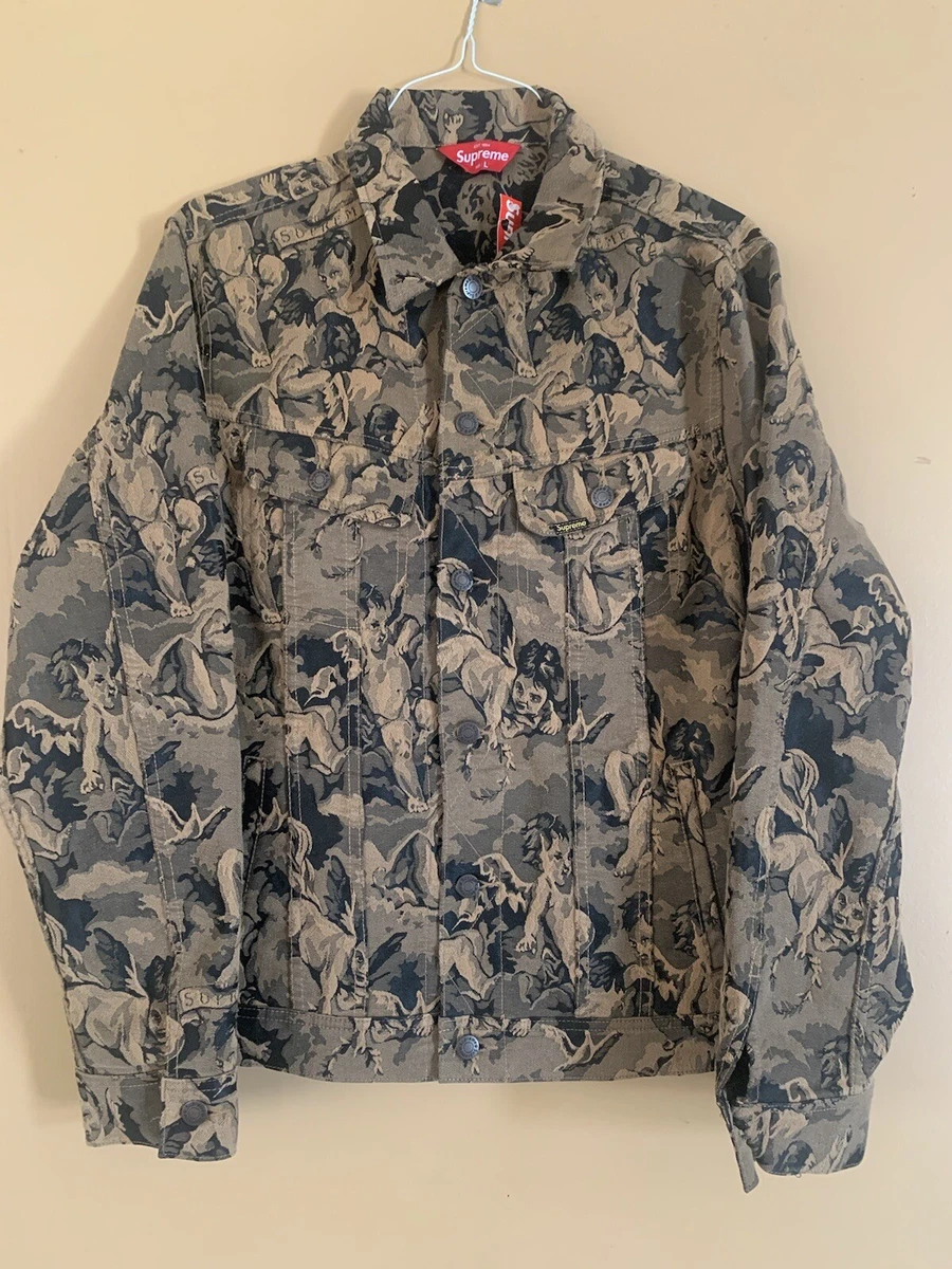 Supreme Cherub Denim Trucker Jacket FW16 Large Gold Angels Varsity Work
