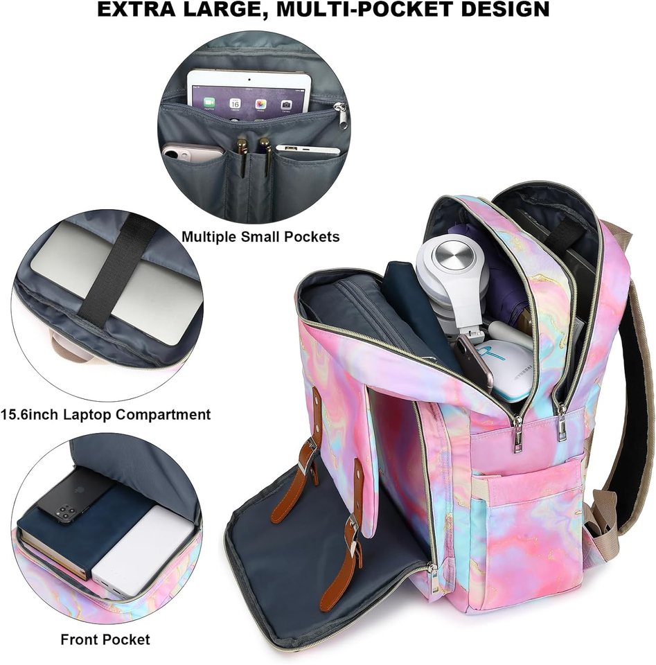 Marble Laptop Backpack for Women Men Travel Business Work, Girls Boys