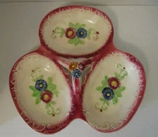 VTG 🥒 Hand Painted 🫒 MARUHON WARE JAPANESE MAJOLICA Center Handle Divided Dish