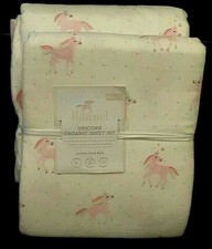 Pottery Barn Kids Unicorn rainbow organic flannel TWIN sheet set PINK