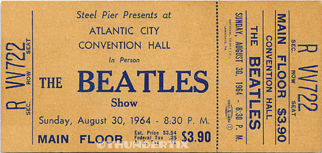 1 BEATLES UNUSED FULL CONCERT TICKET 1964 Atlantic City, NJ