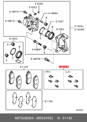 Original OE Federsatz Scheibenbremse MR334952 für MITSUBISHI MR33-4952