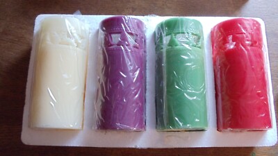 QVC Kerzen Wachskerzen Stumpen Kerze Set 4 Stk. mit Motiv Neu 