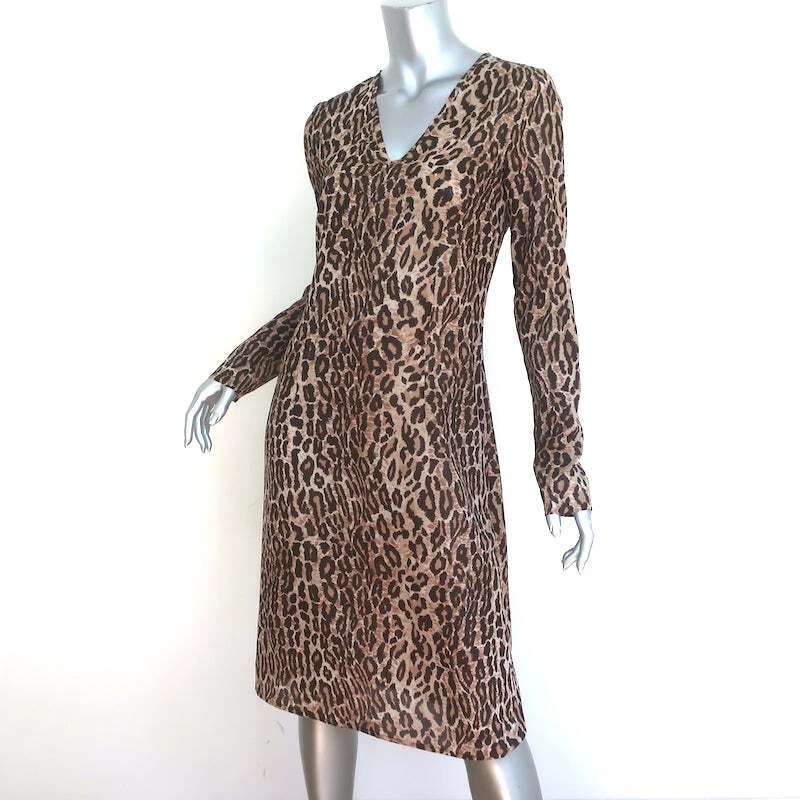 Vintage D&G Dolce & Gabbana Leopard Print Long Sleeve Dress Brown Size 42 - Image 2 of 4