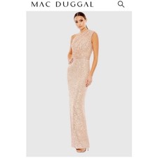 Women's Mac Duggal Gold Sequin One Shoulder Gown Size 14