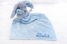 Blue Personalised Bunny Comforter - Hand Embroidered