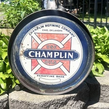 1927 CHAMPLIN PARAFFINE BASE OIL ROCKER BARREL CAN ENID OKLAHOMA