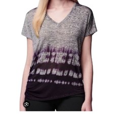 Simply Vera Vera Wang Purple Tie Dye Ruched Side V-Neck Tee Space Dye Grey Large