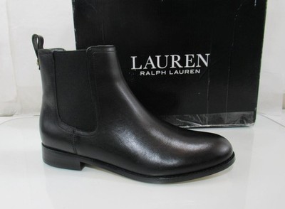 Ralph Lauren Brylee Pull On Chelsea Booties Ankle Boots Black Leather Size 9.5
