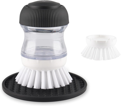 #ad Soap Dispensing Palm Brush Dish Brush Set with Silicone Drip Tray and One Refil $21.31