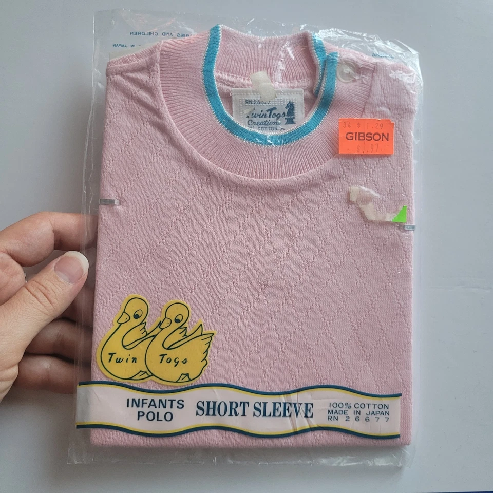 Polo Infantil Vintage Años 80 Twin Togs 9mo Rosa Azul Tejido Manga Corta-Algodón. Foto 2 de 4