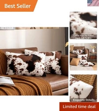 Soft & Fluffy Faux Fur Decorative Pillow Covers - Modern Cowhide, 12x20 inches