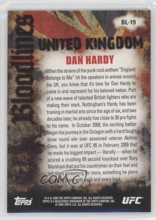 2009 Topps UFC Bloodlines Dan Hardy #BL-19 Rookie RC - Image 2 of 2