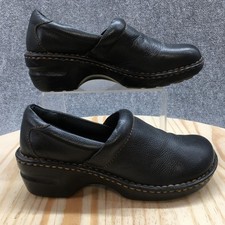 BOC Born Concept Shoes Womens 8 Nurse Clogs Black Leather Slip On Wedge Heels