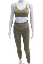 Spiritual Gangster Women Ankle Striped Beige Leggings Army Size M