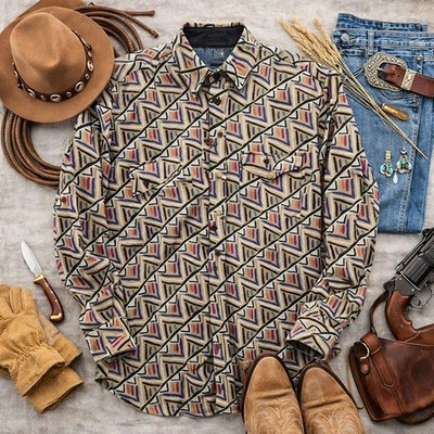 Loneroo By ROPER Vtg 90s Crazy Pattern Western Cotton Shirt. Mens Sz Medium