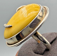 Sterling Silver Butterscotch Amber Ring Sculptural Modernist, Size 7
