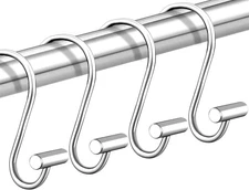 Shower Curtain Hooks Rings,Set of 24 Rustproof Metal for Silver 