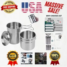 Foldable Stainless Steel Camping Cups Set - Lightweight 2-Piece Pot Cookware