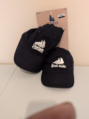 Two Dad & Me Coordinating Snapback Hats Black . One : Captain , Two First Mate.