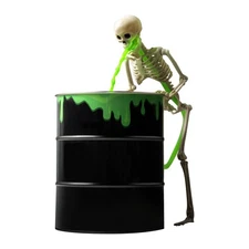 Halloween Vomiting Skeleton With Black Light And Bucket Scary Desktop Ornament