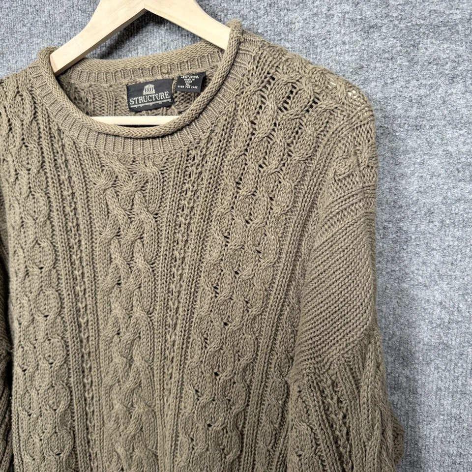 Vtg Structure Mens Size XL Roll Neck Sweater Brown  Fisherman Chunky Cable Knit - Image 3 of 4