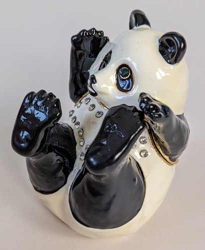 Bejewelled Panda Jewellery Ring Trinket Box Enamel and Crystals Rhinestones M3