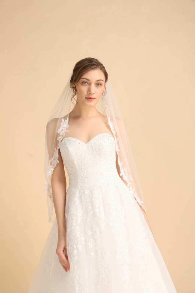 HBH Brautmoden 1-Schicht Brautschleier,Softtüll,mit Spitze bestickt,Kamm, Ivory - Bild 2 von 4