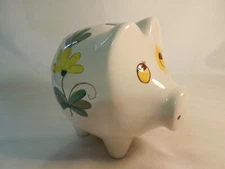 Vintage Toscany Porcelain Piggy Bank Hand Painted Floral by Weiss Made in Brazil
