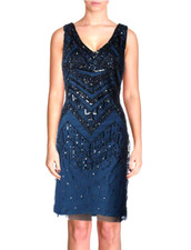 Adrianna Papell Deep Blue Deco Beaded V-Neck Shift Party Dress 10 NEW 300