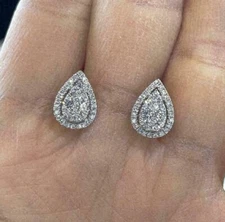 2.00 Ct Round Cut Simulated Diamond Cluster Stud Earrings 14k White Gold Finish