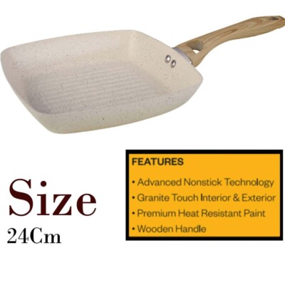 24CM NICHT HAFTBAR GRILL STEAKPFANNE Holz GRIFF ALUMINIUMGUSS KÜCHE